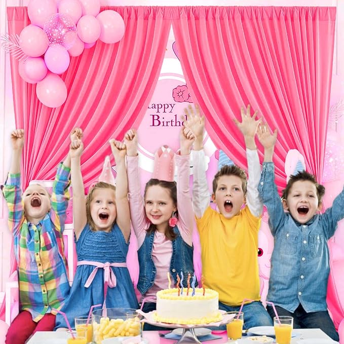 10 x 7 Feet Fluorescent Pink Backdrop Curtain for Partie, Background Curtains for Photoshoot, Birthday, Wedding, Halloween, Thanksgiving, Christmas Day, New Year Party Decorations 5Ft x 7Ft, 2 Panels