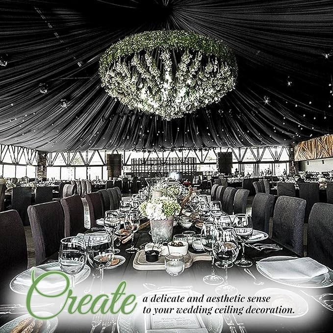 6 Panels Black Wedding Ceiling Drapes 5ftx40ft Ceiling Drapes Chiffon Fabric Arch Draping Sheer Curtains Soft Drapery Draping Wedding Ceiling Decorations for Party Ceremony Stage Swag