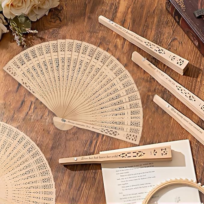 50Pcs Personalized Folding Hand Fans Custom Engraved Summer Wedding Fans,Personalized Wooden Fan Party Favor Bridal Shower Gifts for Guests