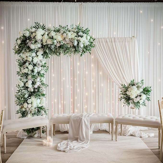 30ftx12ft Wrinkle Free Ivory Backdrop Curtain, 6 Panels 12FT Height Ivory Wedding Backdrop Drapes, Silky Polyester Back Drop Cloth for Birthday Photography Background Party Backdrop Draping