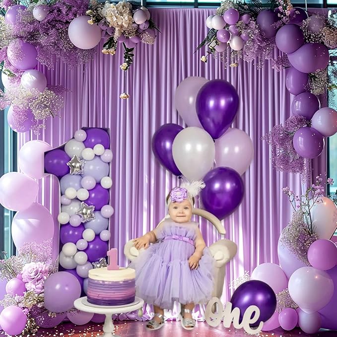 10 x 7 Feet Light Purple Backdrop Curtain for Partie, Background Curtains for Photoshoot, Birthday, Wedding, Halloween, Thanksgiving, Christmas Day, New Year Party Decorations 5Ft x 7Ft, 2 Panels
