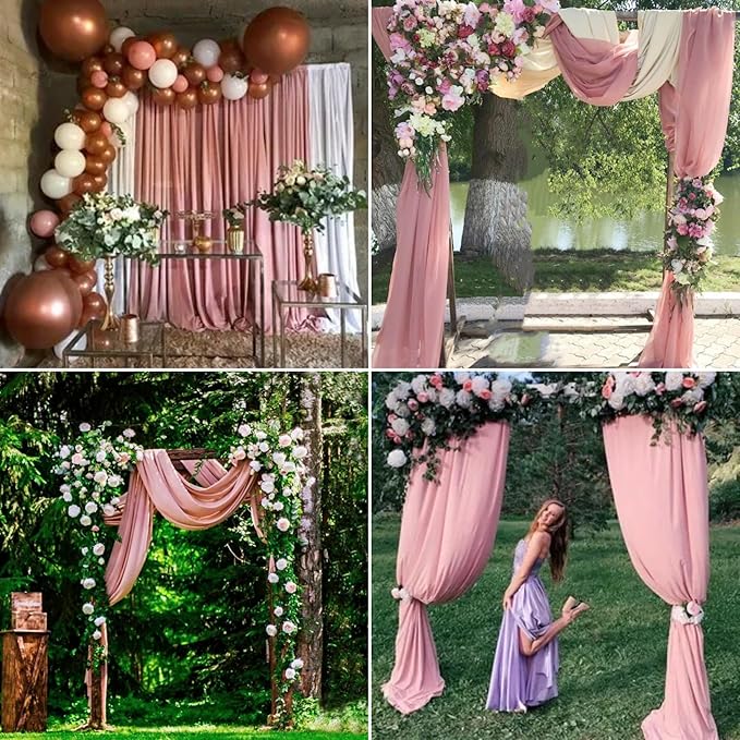 8 Panels Wedding Arch Draping Fabric 28" x 20Ft Wedding Arch Drapes Chiffon Fabric Drape Sheer Backdrop Curtain for Weddings Party Ceremony Birthday Arbor Drapery Reception Ceiling Décor(Dusty Rose)