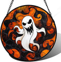 Stained Glass Window Hanging - Halloween White Ghost Suncatcher for Doors Window Garden Indoor Spooky Funny Orange Sun Catchers Gothic Decor Horror Gifts for Women Men Friend 9.8 in