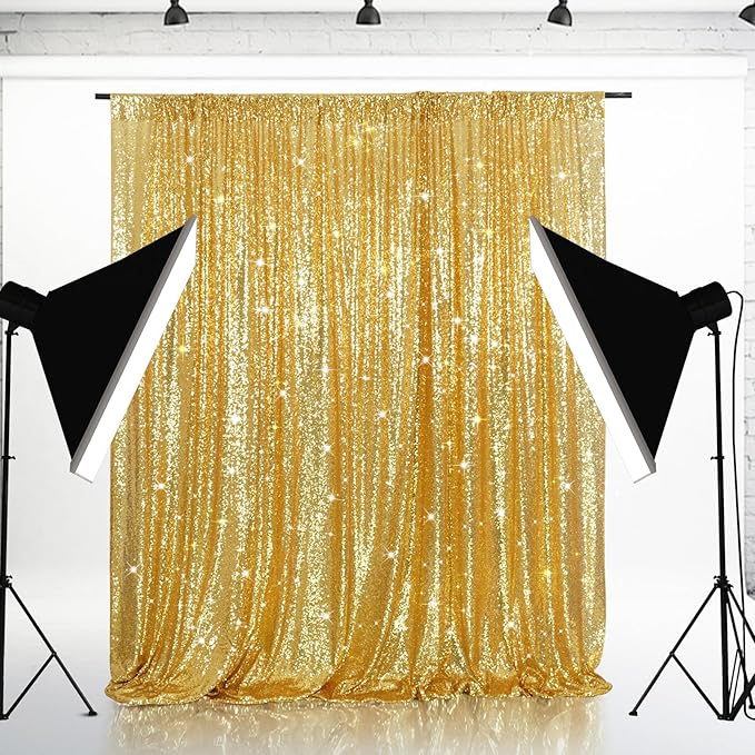 Eternal Beauty Gold Sequin Backdrop, 8x8 Ft Glitter Background Curtains for Shimmer Photography Party Wedding Birthday Back Drop Decor