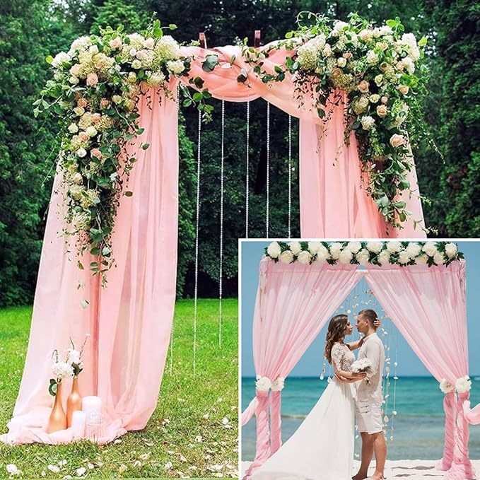 8 Panels Wedding Arch Draping Fabric 28" x 20 Ft Wedding Arch Drapes Chiffon Fabric Drape Sheer Backdrop Curtain for Weddings Party Swag Ceremony Birthday Arbor Drapery Reception Ceiling Décor(Pink)