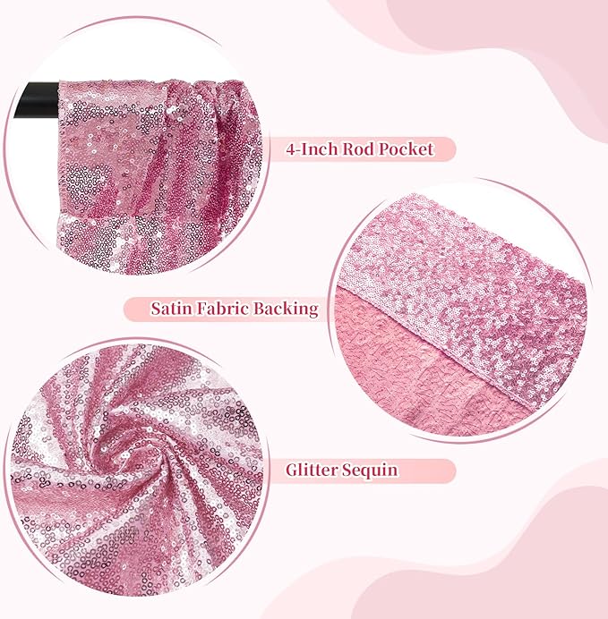SquarePie Sequin Backdrop Less Transparent Background Sparkly Curtain for Wedding Party 8FT x 8FT Fuchsia Pink