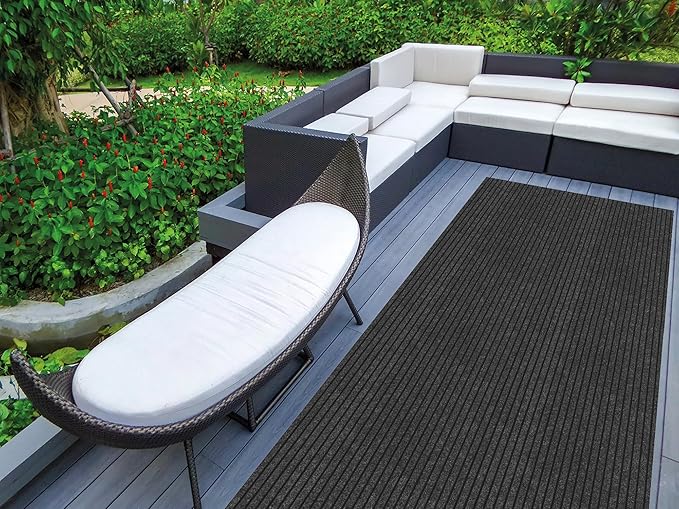 Ottomanson 2'7" x 17' Hallway Runner with Scraper Pile - Extra Durable Non-Slip Rug Mat for Indoor & Outdoor Use - Ideal for Kitchen, Entryway & Garage - High-Traffic Carpet, Black