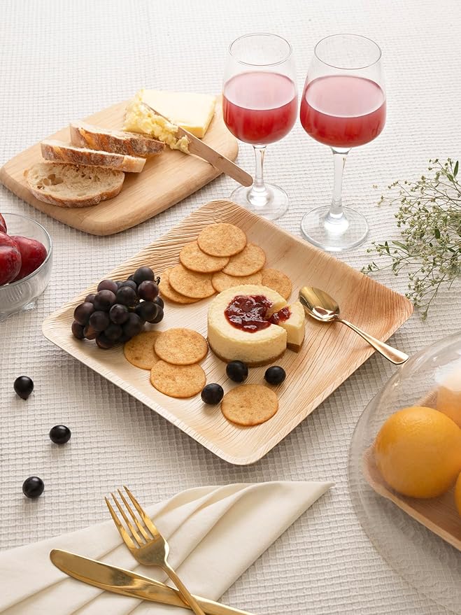 Disposable Palm Leaf Plates - Eco-Friendly Alternative to Bamboo Plates and Plastic Plates - Heavy-Duty Compostable & Biodegradable Party Plates - Microwave and Oven Safe Dinnerware - 10" Set of 50
