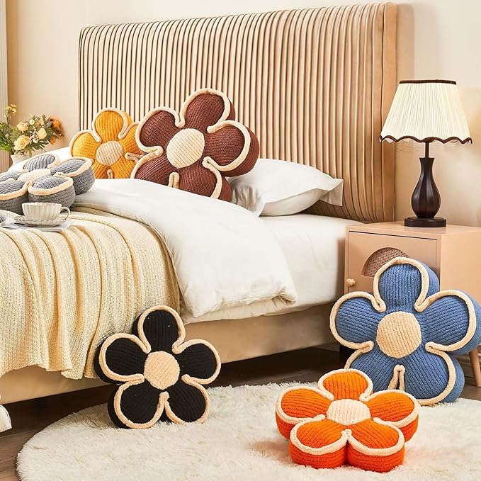 Flower Pillow, Soft Shaped Floor Cushion, Decorative Throw Pillow, Cute Seating Cushion, Plush Pillows for Sofa Couch Bed (13.7 Inch, Yellow)