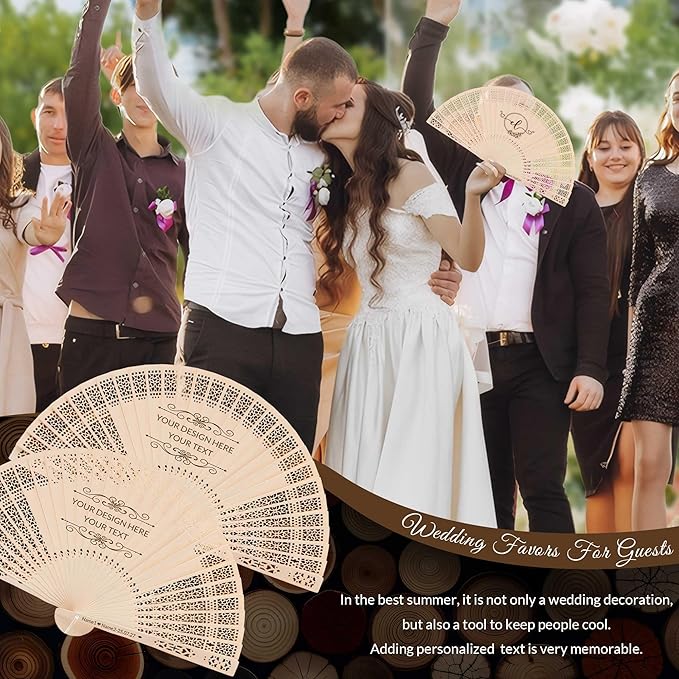 10 PCS Custom Fans Personalized Folding Fans for Line Dancing Wooden Hand Fan Wedding Favors Bulk Fans for Guests Party Event Use (Style07)