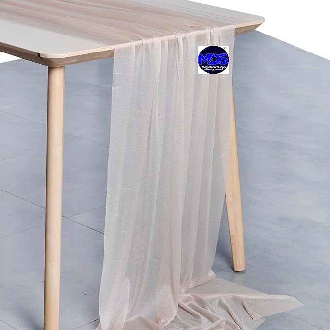 MDS 2 Pack 10ft Chiffon Table Runner 29 x 120 Inches Sheer Wedding Runner Romantic Rustic Table Runner for Wedding Decorations, Birthday Parties, Bridal Shower Party Arch Decor - Nude