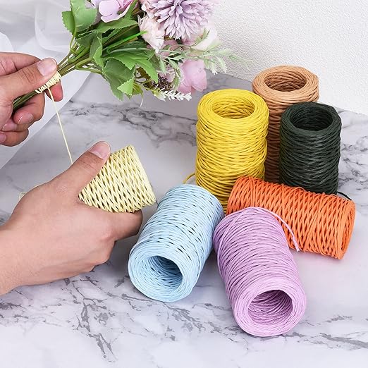 PATIKIL 164 Feet Floral Bind Wire Wrap Twine, 2mm Florist Wire Iron Wire Paper Covered Vine Wrapping Binding Wire for Flower Bouquets, Cream