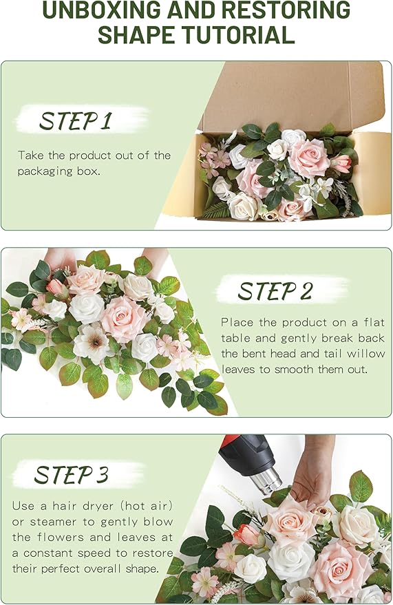Wedding decor (pack of 2) Welcome Sign Flower Backdrop Garland For Ceremony Reception Wall Easel Home Decoration Entryway Faux Outdoor Board Head Table Decor (Flesh Pink & White)