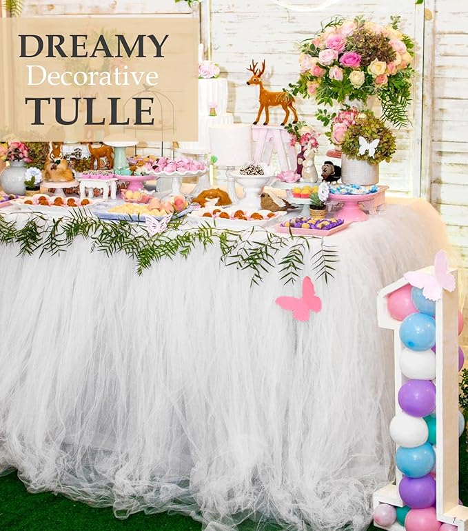 Tulle Fabric Roll, 54" x 10 Yards (30FT) Tulle for Wedding Christmas Decorations Pew Bow Tutu Party Backdrop Baby Shower Table Skirts Gift Wrapping Garden Netting (White)