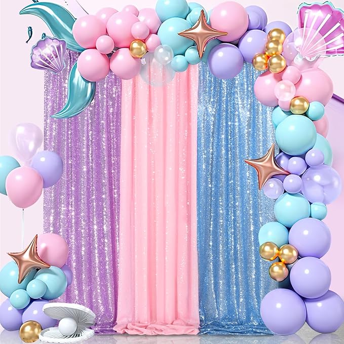 Lavender Sequin Backdrop Drapes 4 Panels 2FTx8FT Glitter Backdrop Curtains for Wedding Party Stage Decorations
