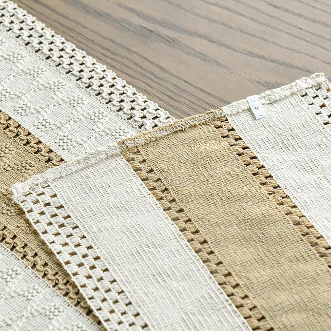 Artoid Mode Burlap Brown Farmhouse Rustic Table Runner, Seasonal Holiday Hollow Kitchen Dining Table Decoration for Home Party Decor 12x90 Inch