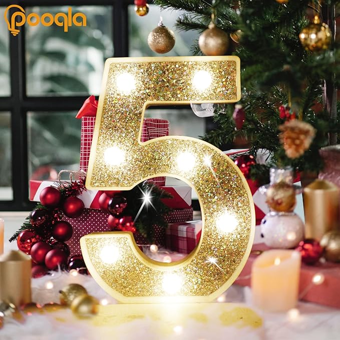 Pooqla Marquee Light up Numbers, Lighted Numbers for Silver Birthday Decorations, Night Light Battery Powered for Silver Party Decorations, Gift for Boys Girls Christmas Wedding Home Room Decoration