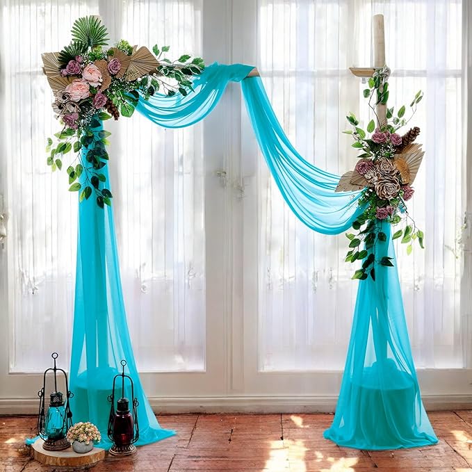 MDS Halloween Chiffon Draping Fabric - 2 Panel, 30" Wide x 100ft Long - Sheer Spooky Arbor & Canopy Drapery for Haunted House Backdrops, Party Ceilings, DIY Costumes & Themed Events - Peacock Blue