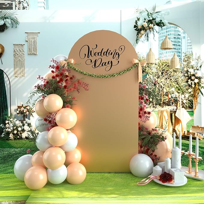 bricia Wedding Arch Backdrop Stand Cover, 5FT Double Sided Stretchy Arch Cover Fitted Wedding Birthday Party Banquet Decoration (Champagne 60''Lx25.2''W)