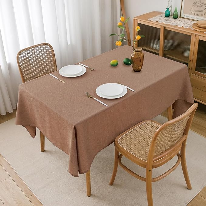 NLMUVW Mocha Linen Tablecloth Rectangle Tables 6ft, Water Resistant Textured Table Cloth Farmhouse Table Cover for Kitchen Dining Coffee, 54 x 96 Inch