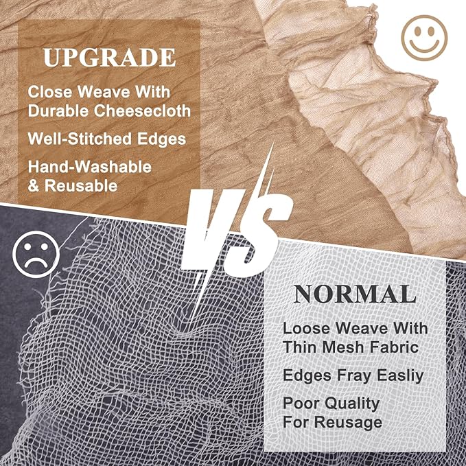 Asee'm 6pcs Cheesecloth Table Runner 120 Inches Long Nude Boho Gauze Cheese Cloth Runner 10FT Rustic Sheer Table Runners for Christmas Wedding Party Baby Shower Spring Easter Decoration
