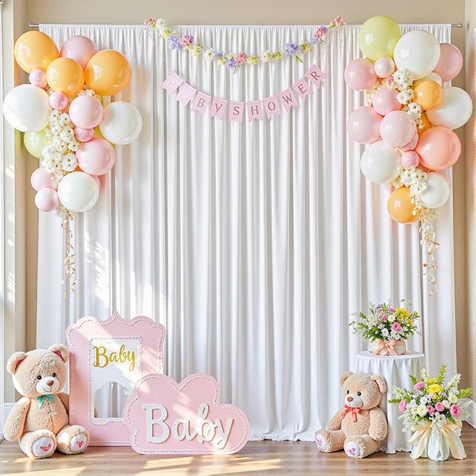 20ftx10ft White Backdrop Curtains for Party Background, Wrinkle Free 4 Panels 5x10ft Silky Polyester Photo Backdrop Drapes Back Drop Cloth for Wedding Birthday Photography Baby Shower Decor