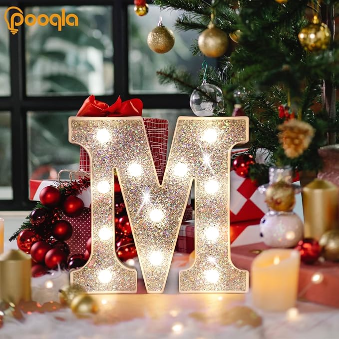 Pooqla Light Up Letters, LED Marquee Letters for Silver Birthday Decorations, Battery Powered Night Light Teenager Girl Room Decor, Gift for Girls Boys Wedding Bedroom Christmas Party Decor, Letter P