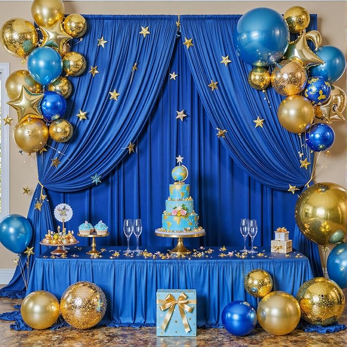 40ftx12ft Wrinkle Free Royal Blue Backdrop Curtain, 8 Panels 12FT Height Royal Blue Wedding Backdrop Drapes, Silky Polyester Back Drop Cloth for Birthday Photography Background Party Backdrop Draping