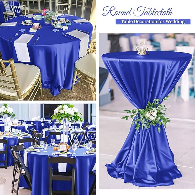 fani 12 Pack 120 Inch Royal Blue Satin Tablecloth - Silky Round Tablecloth Overlay Smooth Fabric Table Cover, Bright Table Decoration for Wedding Party Banquet Events Restaurant Kitchen Dining