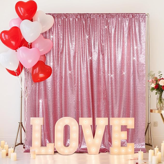 SquarePie Sequin Backdrop Less Transparent Background Sparkly Curtain for Wedding Party 8FT x 8FT Fuchsia Pink