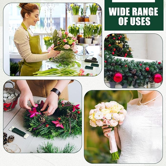 Ferraycle 16 Pack Green Floral Wire 38 Yards 22 Gauge Flexible Paddle Florist Christmas Green Wire for Crafts Christmas Wreaths Tree Garland and Floral Flower Arrangements