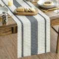 Artoid Mode Dark Grey Farmhouse Woven Rustic Table Runner, Seasonal Holiday Hollow Kitchen Dining Table Decoration for Home Party Decor 12x120 Inch