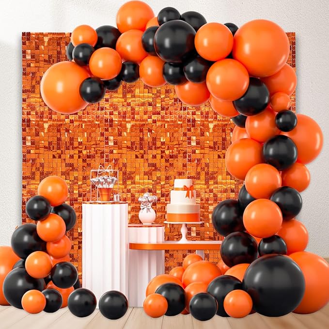 12PCS Orange Shimmer Wall Backdrop, Laser Square Sequin Photo Backdrops Panel, Glitter Wall Background for Birthdays, Weddings, Halloween, Engagements, Disco Bachelorette Party Decoration (3FTx4FT)