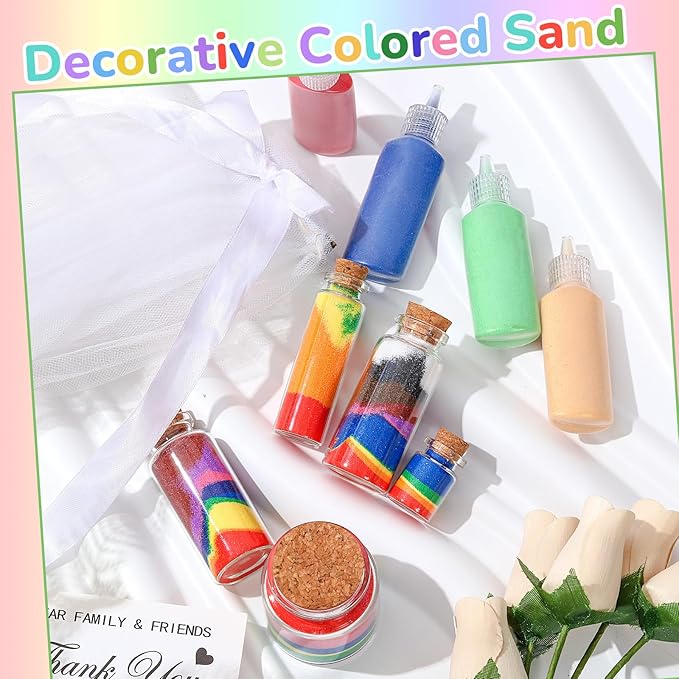 Wettarn 120 Pcs 1.25 oz Sand Art Bottle Kits 60 Colors of Sand and Bottle for Rangoli Art Painting DIY Drawing Favor Diwali Wedding Decoration Vase Glass Crafty Collection (Multicolor)