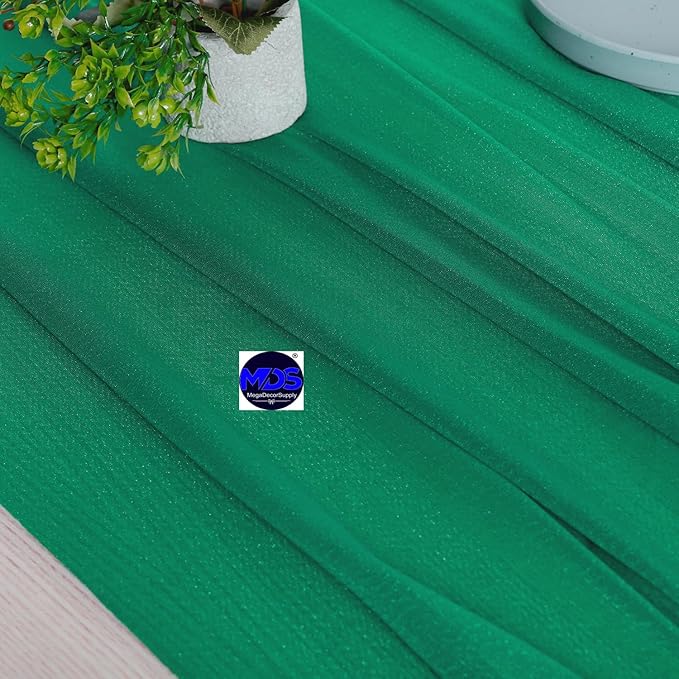 MDS 15 Pack 10ft Chiffon Table Runner 29 x 120 Inches Sheer Wedding Runner Romantic Rustic Table Runner for Wedding Decorations, Birthday Parties, Bridal Shower Party Arch Decor - Emerald Green