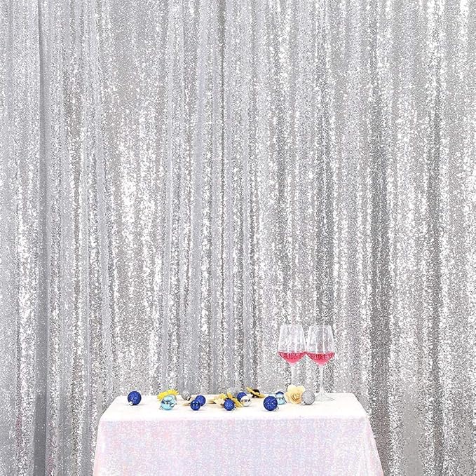 Poise3EHome Silver Backdrop,8FT x 10FT Silver Sequin Photography Backdrop Curtain for Party Decoration