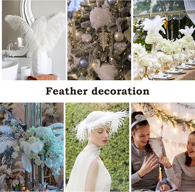 NEWONG 30pcs White Ostrich Feathers Natural Bulk 11-14inch(28-35cm) Vase Craft Wedding Home Party Centerpieces Christmas Day Decoration