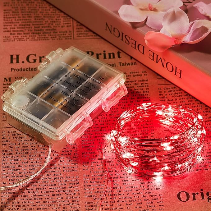 4 Pack 32.8 Ft. Battery Operated Outdoor String Lights with Remote & Timer, LED Red Fairy Lights, Waterproof Twinkle Lights for Bedroom, Dorm, Mason Jar, Wedding, Party, Christmas