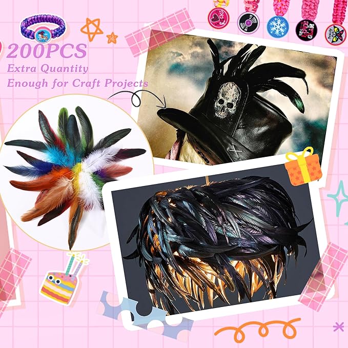 SOGUGOM Mardi Gras Rooster Tail Feathers - 200 pcs 5-7 inch Natural Rooster Tail Feathers Bulk for Mardi Gras, Costume and Party(Mardi Gras)