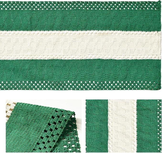 Artoid Mode Dark Green Farmhouse Rustic Table Runner, Seasonal Hollow Kitchen Dining Table Decoration for Home Party Decor 12x60 Inch