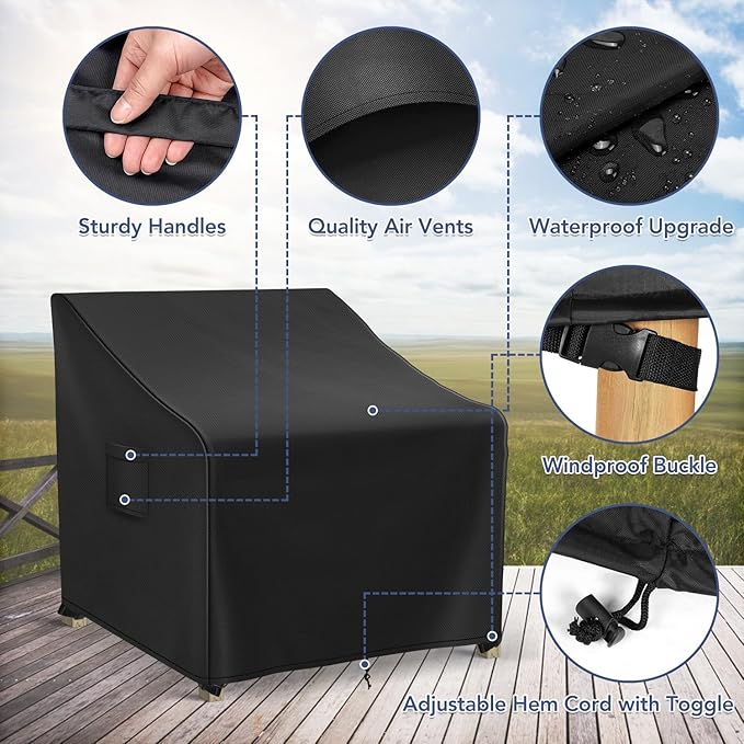 Outdoor Swivel Chair Covers Waterproof, Outdoor Rocking Chair Covers 2 Pack, Patio Chair Covers for Outdoor Furniture Fits up to 31.5W x 33.5D x 36H inches, Black