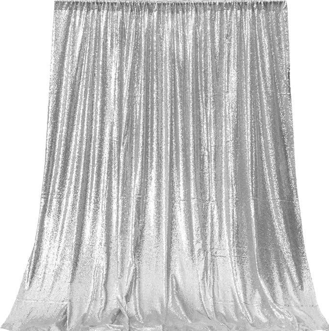 JYFLZQ Silver Sequin Backdrop Curtains 2ft x 8ft 4 Panel Glitter Photo Booth Backdrops Sparkly Photography Background Drapes for Parties Wedding Bridal Showers