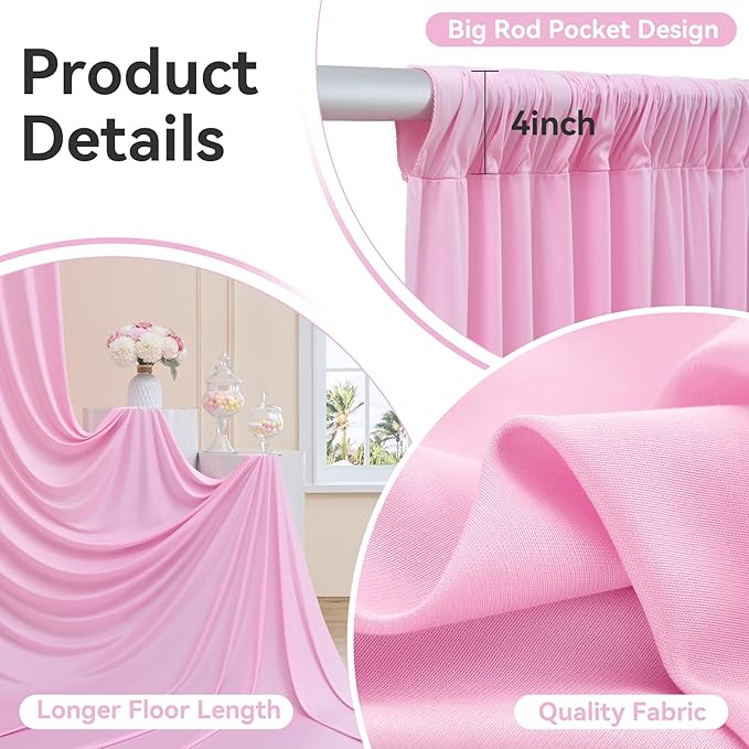 60ftx14FT Wrinkle Free Pink Backdrop Curtain, 12 Panels 14FT Height Pink Wedding Backdrop Drapes, Silky Polyester Back Drop Cloth for Birthday Photography Background Party Backdrop Draping