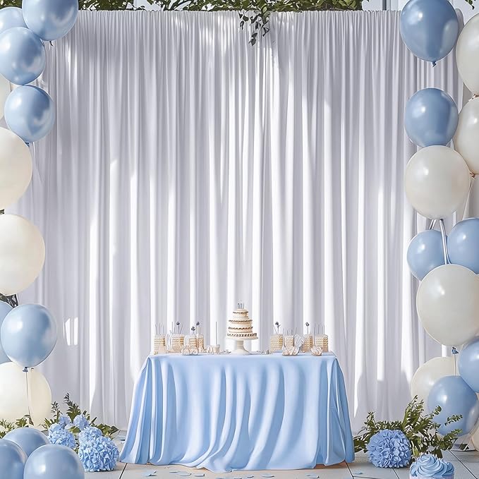 10ftx12ft Wrinkle Free White Backdrop Curtain, 8 Panels 12FT Height White Wedding Backdrop Drapes, Silky Polyester Back Drop Cloth for Birthday Photography Background Party Backdrop Draping
