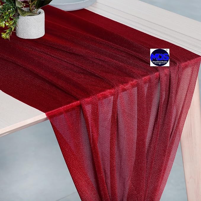 MDS 25 Pack 10ft Chiffon Table Runner 29 x 120 Inches Sheer Wedding Runner Romantic Rustic Table Runner for Wedding Decorations, Birthday Parties, Bridal Shower Party Arch Decor - Apple red