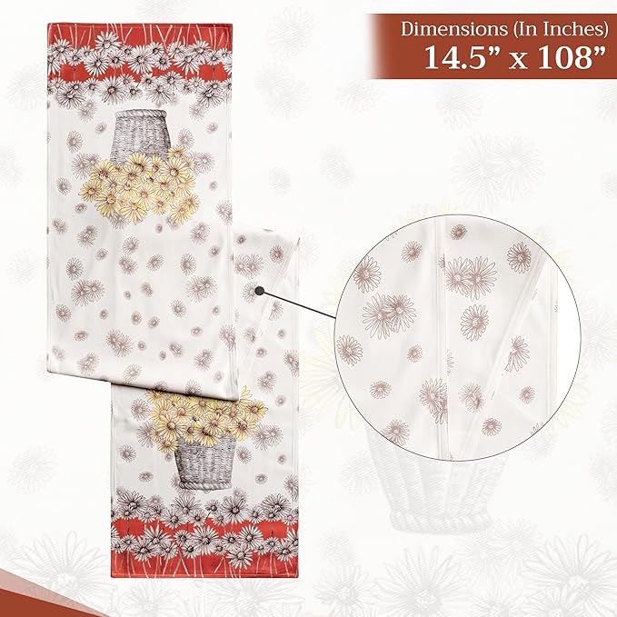 Maison d' Hermine Table Runner 100% Cotton Double Layer Table Runners 108 inches Long for Thanksgiving Christmas Decorations Home Kitchen Dining Party Wedding (Bagatelle, 14.5" x 108")