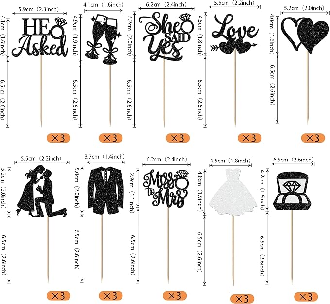 30 Pack Bride to be Cupcake Toppers Glitter Diamond Ring Love I Do Cupcake Picks Miss to Mrs He Asked She Said Yes Bridal Shower Wedding Engagement Bachelorette Cake Decorations Party Black