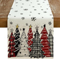 GEEORY Christmas Table Runner 13x36 Inch, Xmas Tees Snowflakes Holiday Decorative Farmhouse Table Decoration for Kitchen Dinning, Indoor Outdoor Dinner Party Decor (Red & Black) GT165-36