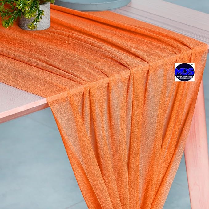 MDS Halloween Chiffon Table Runner - 15 Pack, 29 x 170 Inches, 14ft Each - Sheer Spooky Table Runners for Haunted House Parties, Trick-or-Treat Tables, Witchy Décor, Wedding & Events - Orange