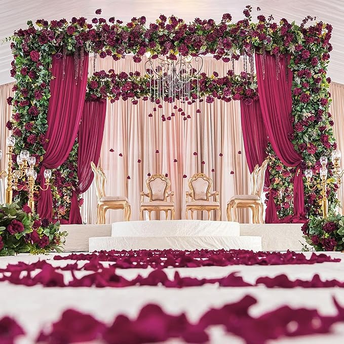 10ft x 10ft Burgundy Backdrop Curtains for Parties, Fabric Satin Background Curtain with Rod Pockets for Weddings, Birthday, Baby Shower, Photography, Graduation Party Backdrop Drapes, 2 Panels
